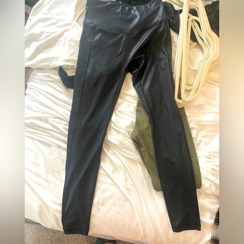High-waisted black with shimmer leggings. Can dress up or down.